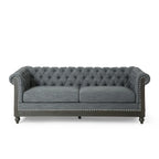 Canapé Chesterfield 3 places en tissu/simili-cuir multicolore avec clous décoratifs
