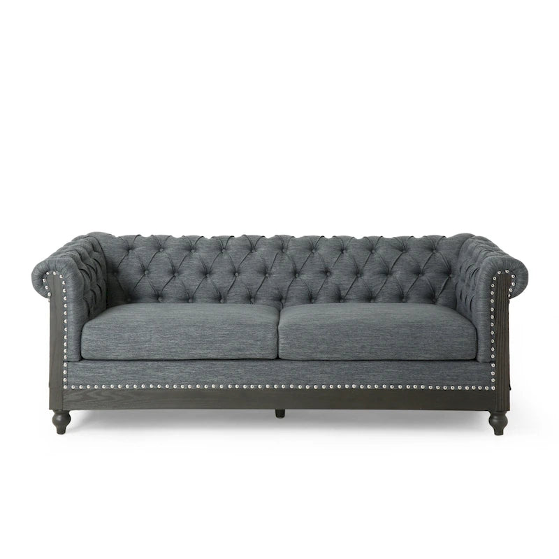 Canapé Chesterfield 3 places en tissu/simili-cuir multicolore avec clous décoratifs