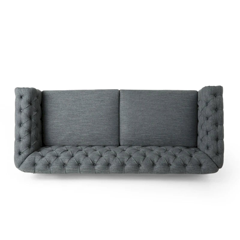 Canapé Chesterfield 3 places en tissu/simili-cuir multicolore avec clous décoratifs