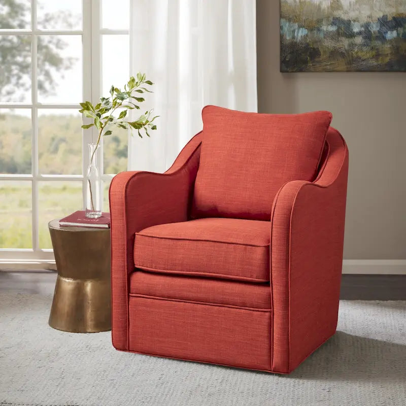 Fauteuil incurvé pivotant à 360° en tissu, 1 place, Multicolore/Bleu marine/Gris/Orange