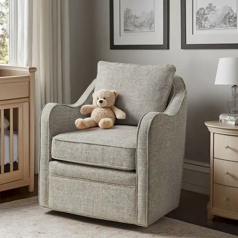 Fauteuil incurvé pivotant à 360° en tissu, 1 place, Multicolore/Bleu marine/Gris/Orange