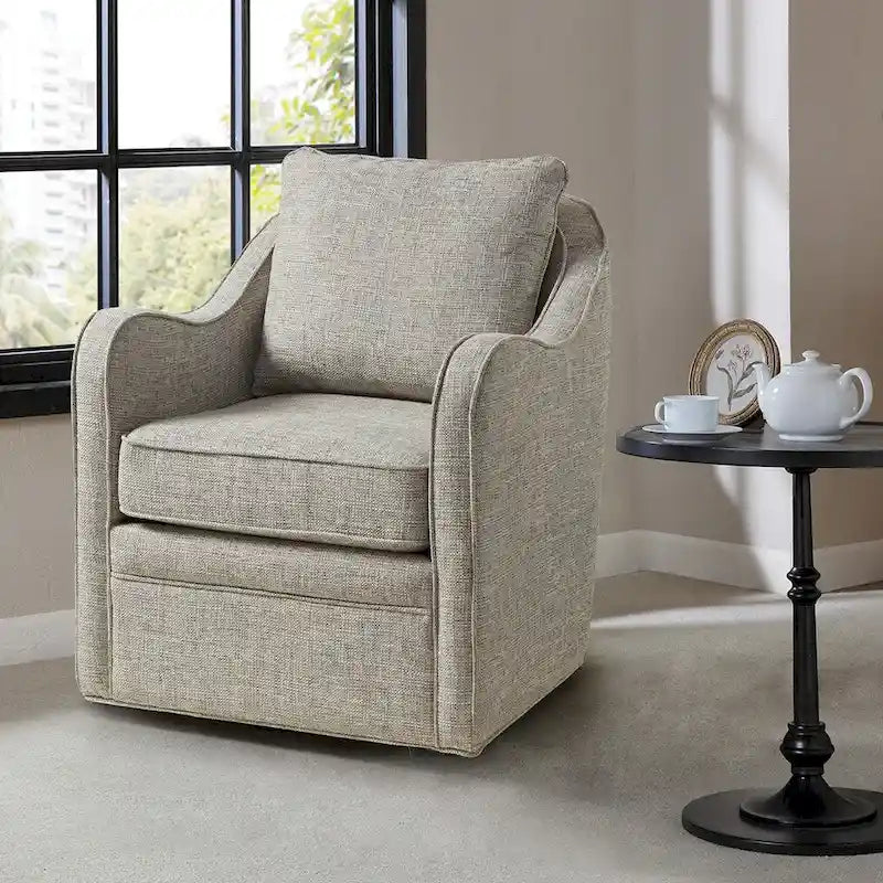 Fauteuil incurvé pivotant à 360° en tissu, 1 place, Multicolore/Bleu marine/Gris/Orange