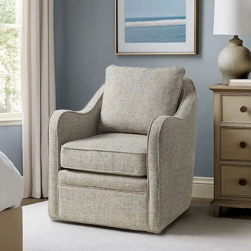 Fauteuil incurvé pivotant à 360° en tissu, 1 place, Multicolore/Bleu marine/Gris/Orange