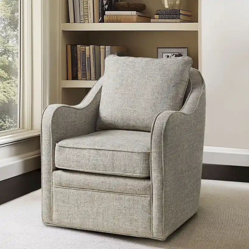 Fauteuil incurvé pivotant à 360° en tissu, 1 place, Multicolore/Bleu marine/Gris/Orange