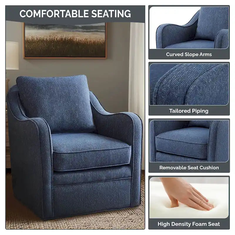 Fauteuil incurvé pivotant à 360° en tissu, 1 place, Multicolore/Bleu marine/Gris/Orange
