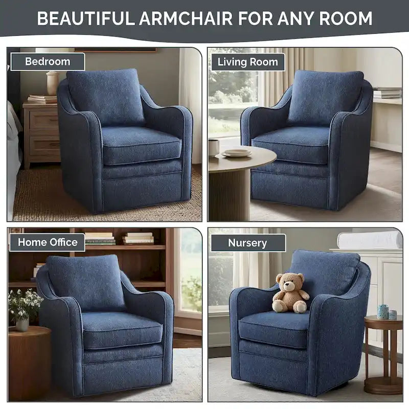 Fauteuil incurvé pivotant à 360° en tissu, 1 place, Multicolore/Bleu marine/Gris/Orange