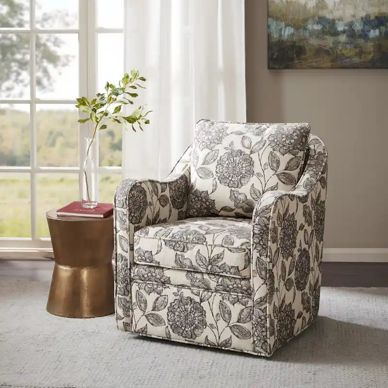 Fauteuil incurvé pivotant à 360° en tissu, 1 place, Multicolore/Bleu marine/Gris/Orange