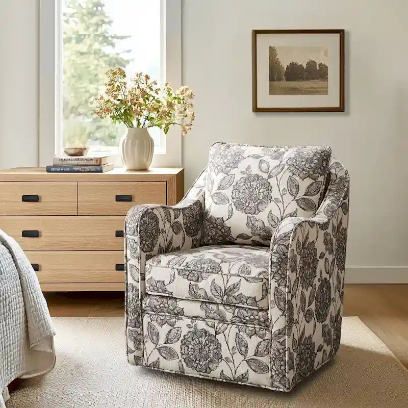 Fauteuil incurvé pivotant à 360° en tissu, 1 place, Multicolore/Bleu marine/Gris/Orange