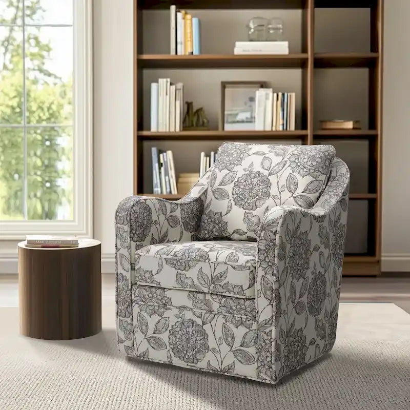 Fauteuil incurvé pivotant à 360° en tissu, 1 place, Multicolore/Bleu marine/Gris/Orange