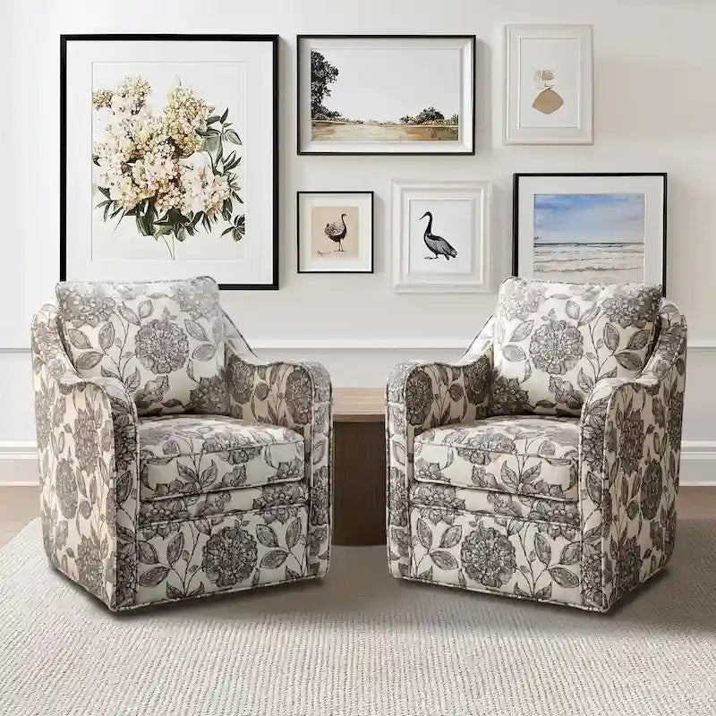 Fauteuil incurvé pivotant à 360° en tissu, 1 place, Multicolore/Bleu marine/Gris/Orange