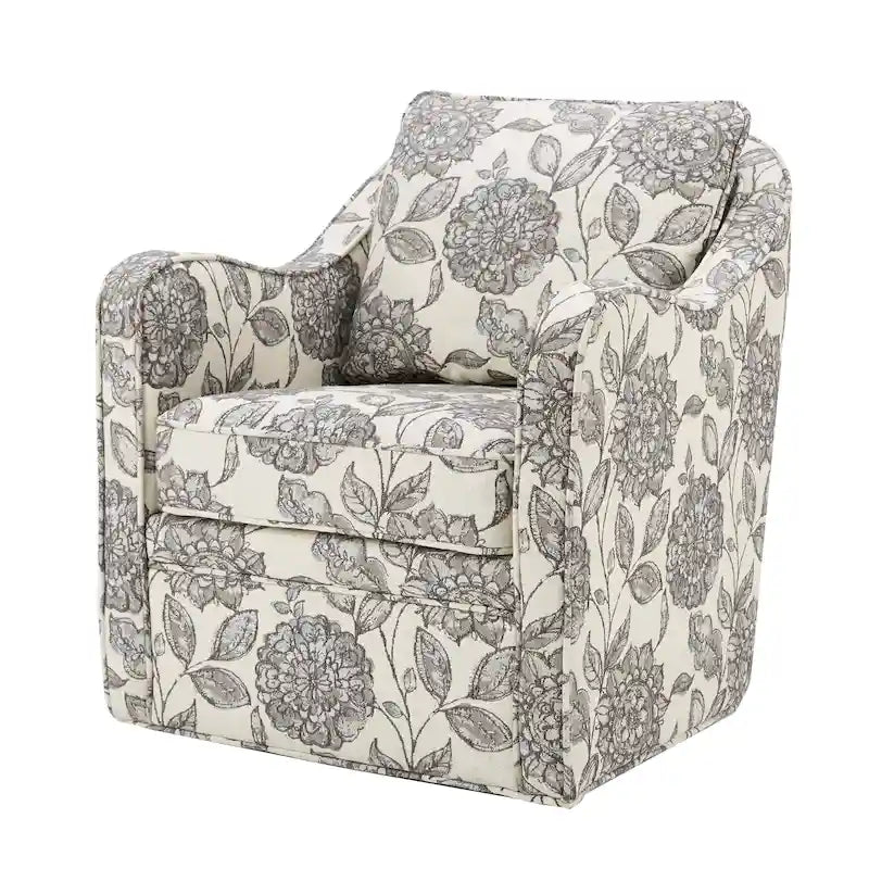 Fauteuil incurvé pivotant à 360° en tissu, 1 place, Multicolore/Bleu marine/Gris/Orange