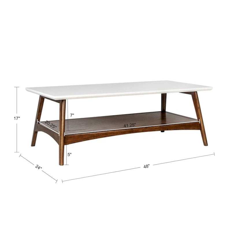 Table basse mi-siècle avec étagère inférieure, Off-White/Pecan/Natural/Black, 1 personne