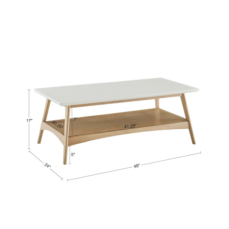 Table basse mi-siècle avec étagère inférieure, Off-White/Pecan/Natural/Black, 1 personne