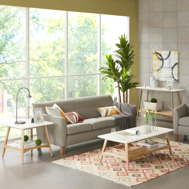 Table basse mi-siècle avec étagère inférieure, Off-White/Pecan/Natural/Black, 1 personne