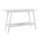 Console d'entrée moderne du milieu du siècle brun/blanc avec pieds évasés en hévéa et étagère inférieure