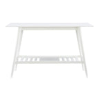 Console d'entrée moderne du milieu du siècle brun/blanc avec pieds évasés en hévéa et étagère inférieure
