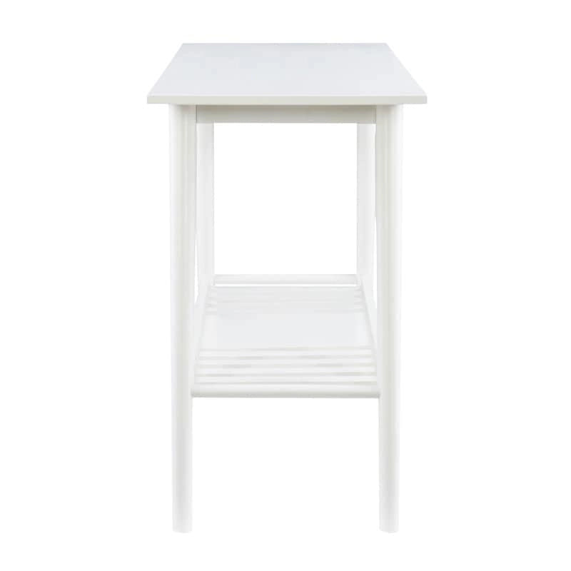 Console d'entrée moderne du milieu du siècle brun/blanc avec pieds évasés en hévéa et étagère inférieure