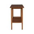 Console d'entrée moderne du milieu du siècle brun/blanc avec pieds évasés en hévéa et étagère inférieure