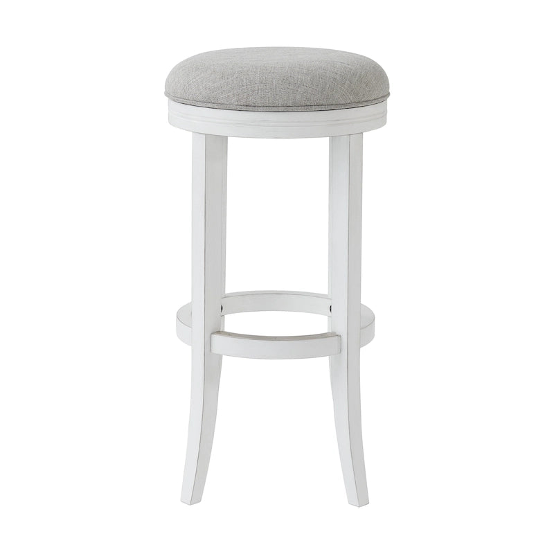 Tabouret de bar pivotant à 360° sans dossier en lin blanc/gris avec cadre en bois dur pour 1 personne