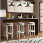 Tabouret de bar pivotant à 360° sans dossier en lin blanc/gris avec cadre en bois dur pour 1 personne
