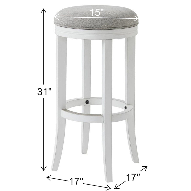 Tabouret de bar pivotant à 360° sans dossier en lin blanc/gris avec cadre en bois dur pour 1 personne