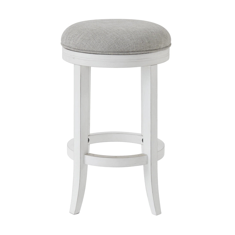 Tabouret de bar pivotant à 360° sans dossier en lin blanc/gris avec cadre en bois dur pour 1 personne