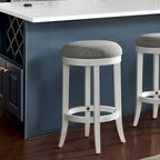 Tabouret de bar pivotant à 360° sans dossier en lin blanc/gris avec cadre en bois dur pour 1 personne