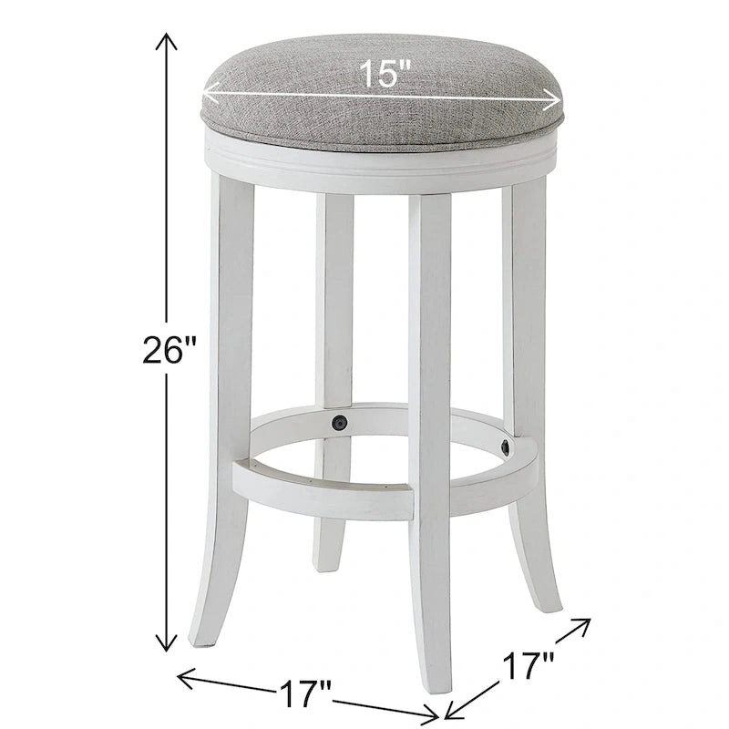 Tabouret de bar pivotant à 360° sans dossier en lin blanc/gris avec cadre en bois dur pour 1 personne