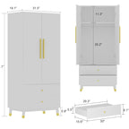 Armoire grise/marron/blanche avec 2 tiroirs et tringle à vêtements, 1 personne