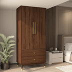Armoire grise/marron/blanche avec 2 tiroirs et tringle à vêtements, 1 personne