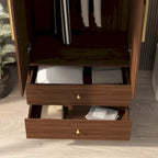 Armoire grise/marron/blanche avec 2 tiroirs et tringle à vêtements, 1 personne