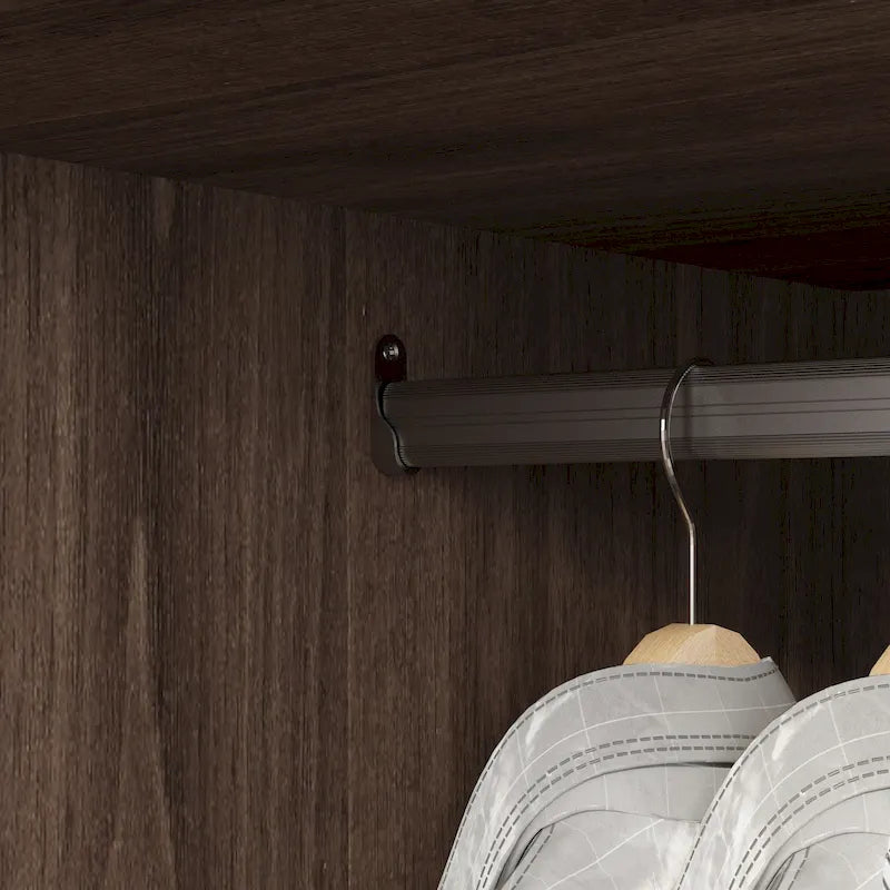 Armoire grise/marron/blanche avec 2 tiroirs et tringle à vêtements, 1 personne