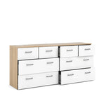 Commode double large scandinave Oak & White à 8 tiroirs avec finition en aluminium pour 1