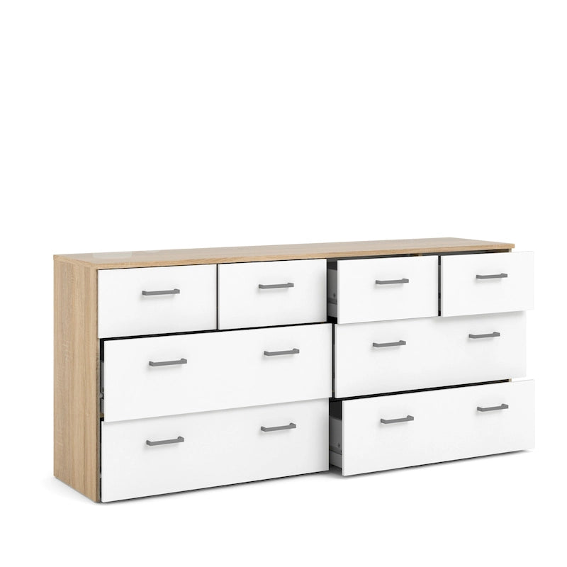 Commode double large scandinave Oak & White à 8 tiroirs avec finition en aluminium pour 1