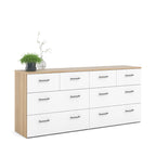 Commode double large scandinave Oak & White à 8 tiroirs avec finition en aluminium pour 1