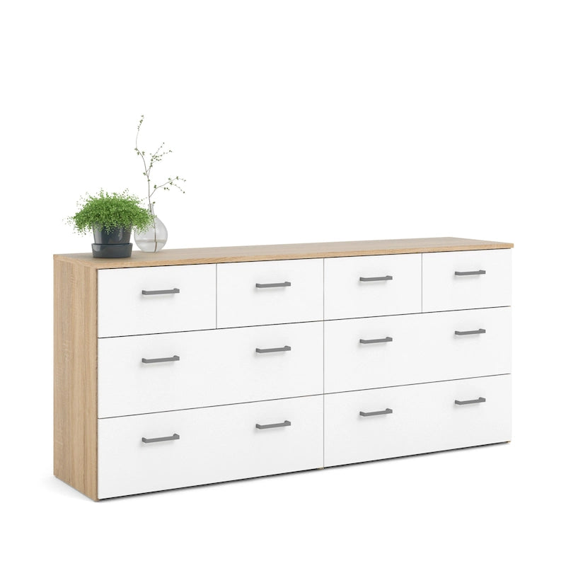 Commode double large scandinave Oak & White à 8 tiroirs avec finition en aluminium pour 1