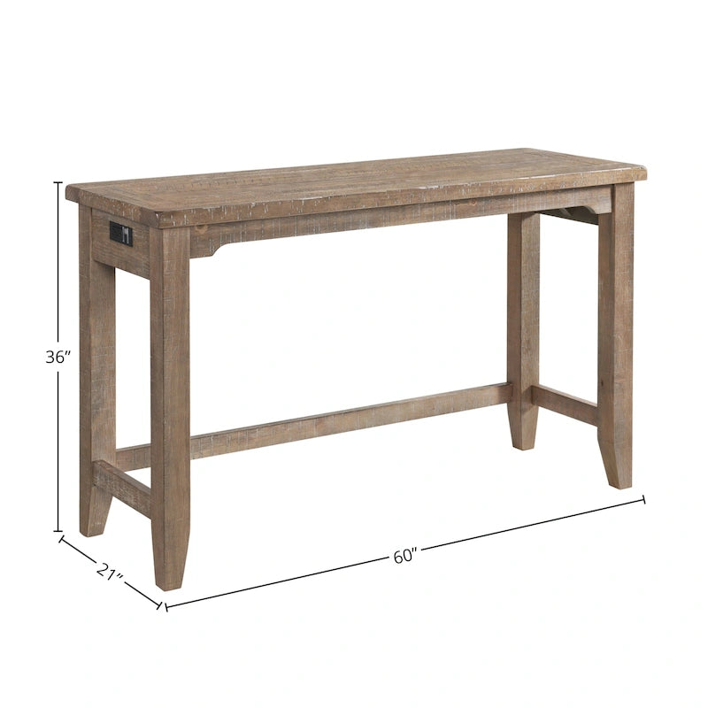 Table de bar canapé rustique Sandwash 60" avec portes de grange et prises intégrées pour 2+
