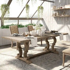 Table à manger extensible en bois, style chevalet rustique, ton naturel, 8 personnes