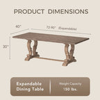 Table à manger extensible en bois, style chevalet rustique, ton naturel, 8 personnes