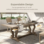 Table à manger extensible en bois, style chevalet rustique, ton naturel, 8 personnes