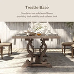 Table à manger extensible en bois, style chevalet rustique, ton naturel, 8 personnes