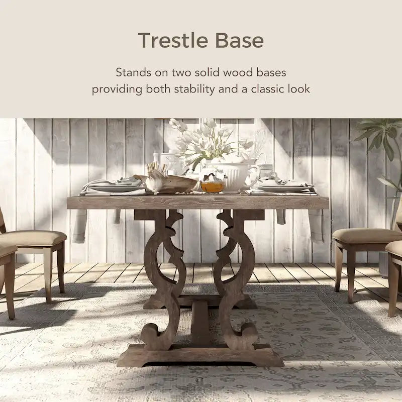 Table à manger extensible en bois, style chevalet rustique, ton naturel, 8 personnes
