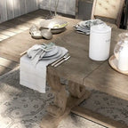 Table à manger extensible en bois, style chevalet rustique, ton naturel, 8 personnes