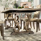 Table à manger extensible en bois, style chevalet rustique, ton naturel, 8 personnes