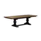 Table à manger à tréteaux en hévéa noir avec rallonge de 50 cm intégrée, 8 personnes