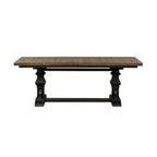 Table à manger à tréteaux en hévéa noir avec rallonge de 50 cm intégrée, 8 personnes