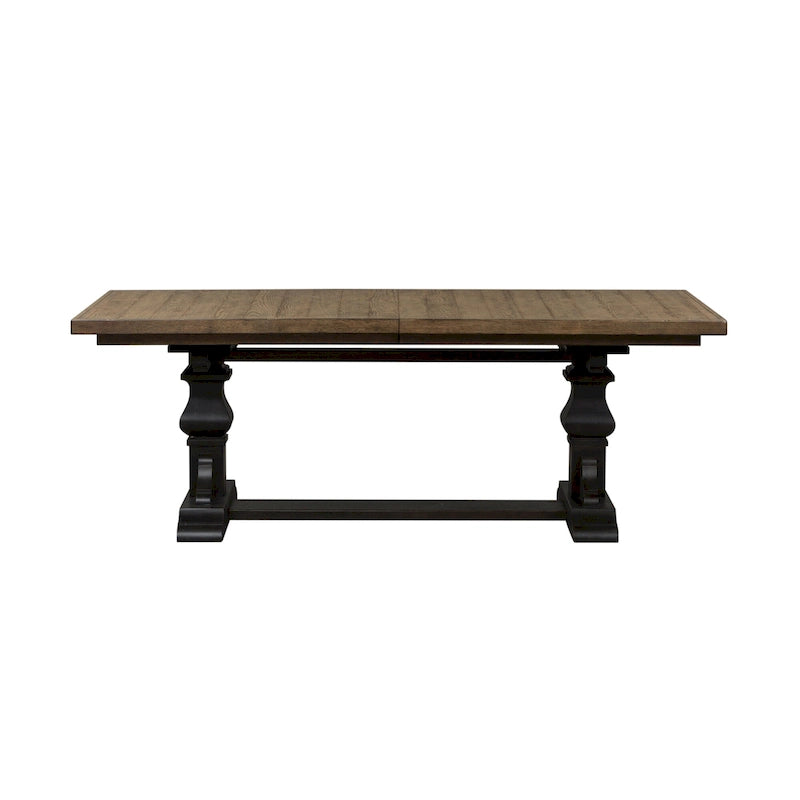 Table à manger à tréteaux en hévéa noir avec rallonge de 50 cm intégrée, 8 personnes