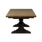 Table à manger à tréteaux en hévéa noir avec rallonge de 50 cm intégrée, 8 personnes