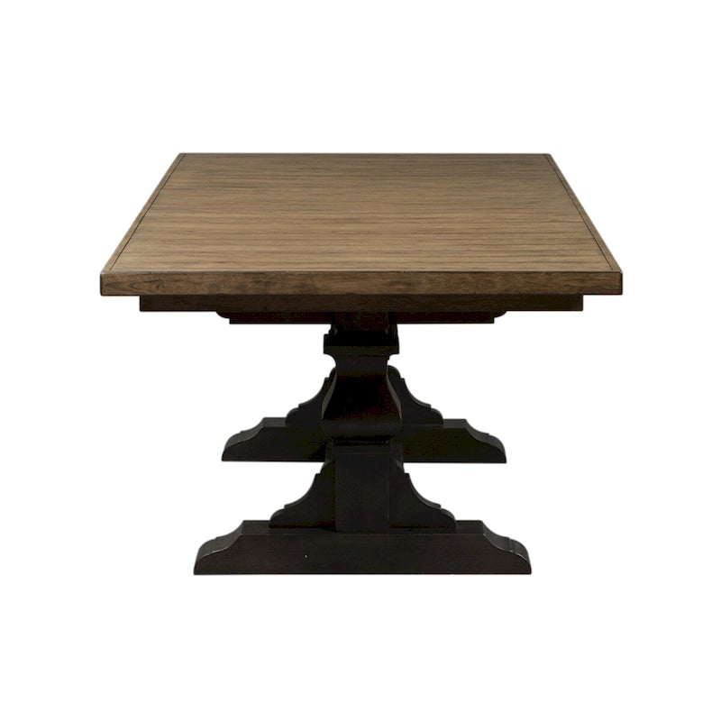 Table à manger à tréteaux en hévéa noir avec rallonge de 50 cm intégrée, 8 personnes