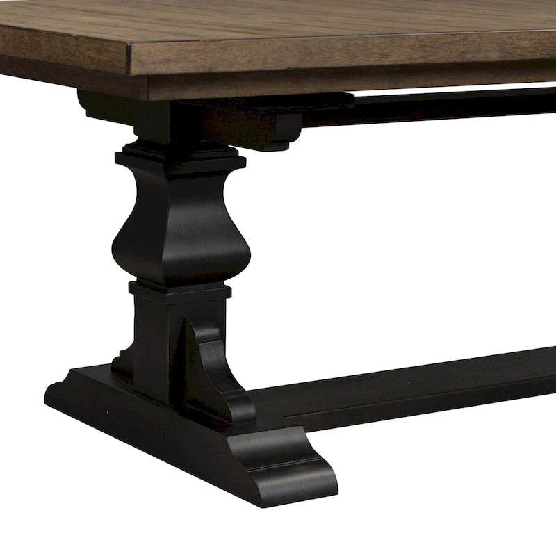 Table à manger à tréteaux en hévéa noir avec rallonge de 50 cm intégrée, 8 personnes